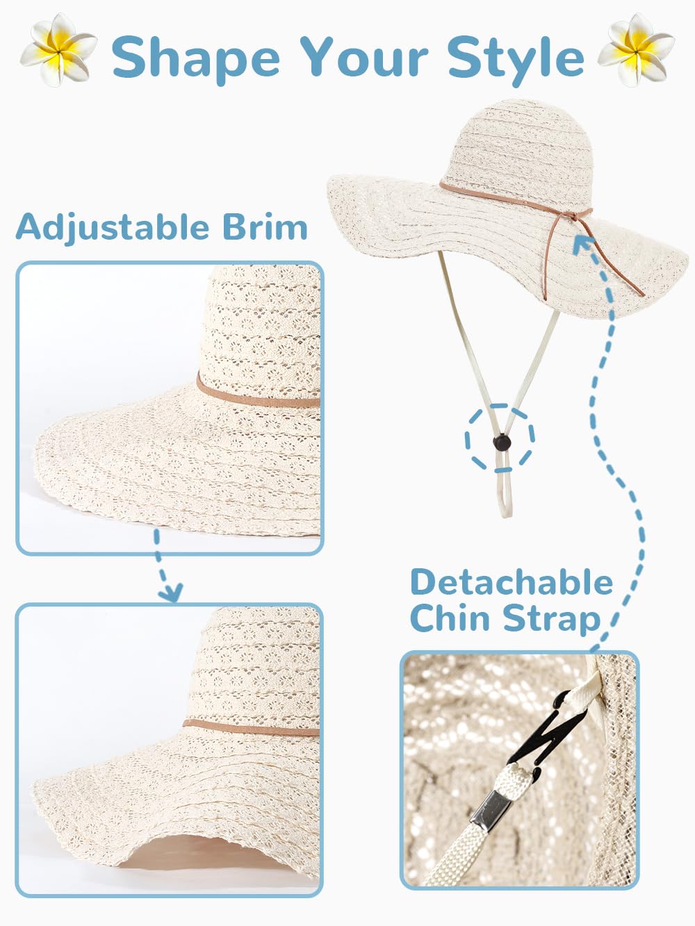 Sun Beach Hats Women Floppy Summer Sunhat with Wide Brim Packable Foldable Travel Accessories Beige