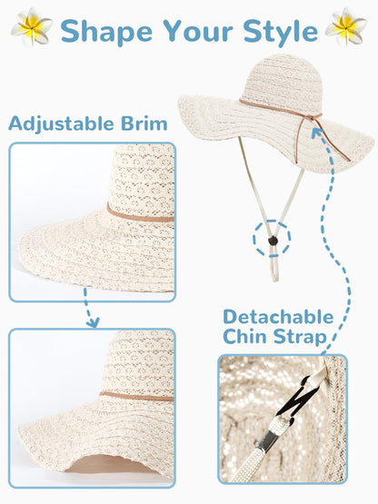 Sun Beach Hats Women Floppy Summer Sunhat with Wide Brim Packable Foldable Travel Accessories Beige
