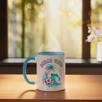 Beach Vibes Ceramic Mug, Blue/White