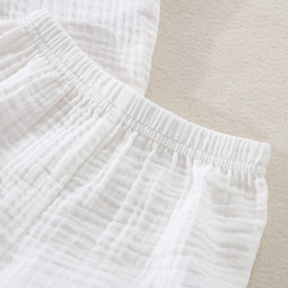 Baby Boys Clothes Set Toddler Infant Boys Button-down Shirt Tops + Cotton Gauze Shorts Summer Outfit 2PCS with Pockets (White, 6-12 Months)