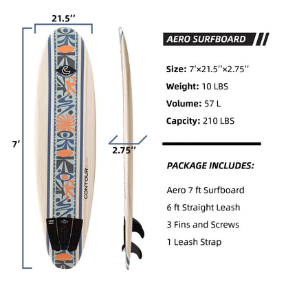 Billabong x CONTOUR SURF Aero 7ft Soft Top Foam Surfboard for Beginner Adults and Kids Lightweight Shortboard for Surfing Durable, Stable, and Easy to Ride for All Levels Surfers