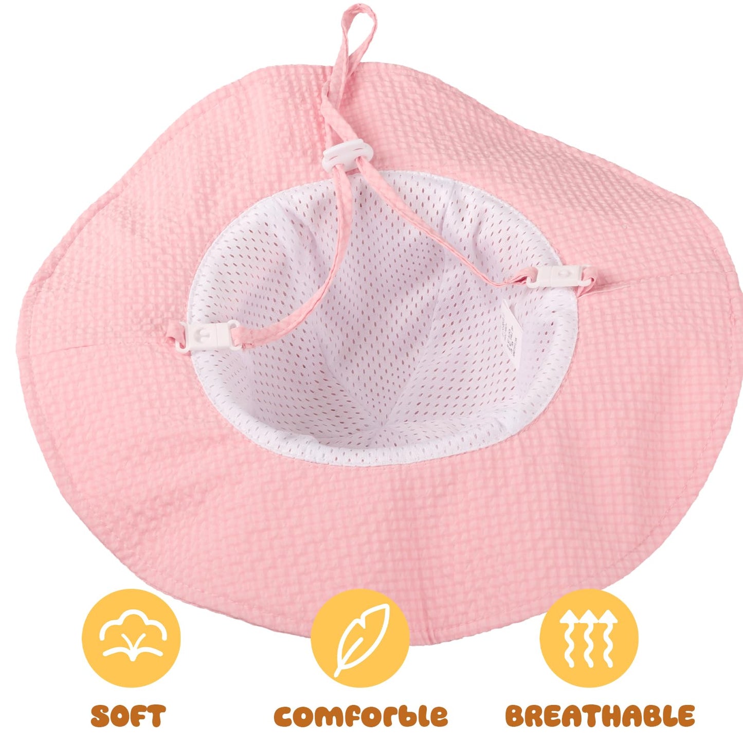 Baby Sun Hat Toddler Girl Beach Hat Adjustable Outdoor Summer Hat UPF 50+ Sun Protection Wide Brim Infant Kids (US, Age, 6 Months, 24 Months, Pink/White)