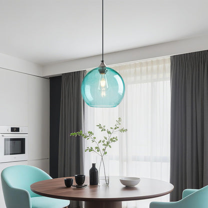 LBSQJ Light Blue Glass Pendant Lights Kitchen Island Globe Pendant Light Fixtures Modern Pendant Lighting for Bedroom Living Dining Room Light Fixture (9.84 in, 1 Pack)