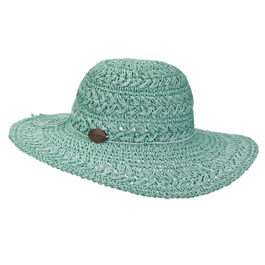 Panama Jack Women's Crocheted Toyo Sun Hat with Sizing Tie, 4" Big Brim (Aqua)