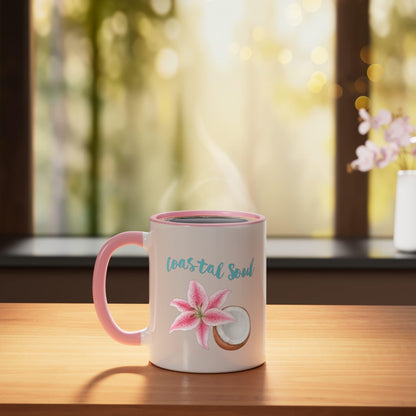Coastal Soul Vintage Ceramic Mug, Pink/White