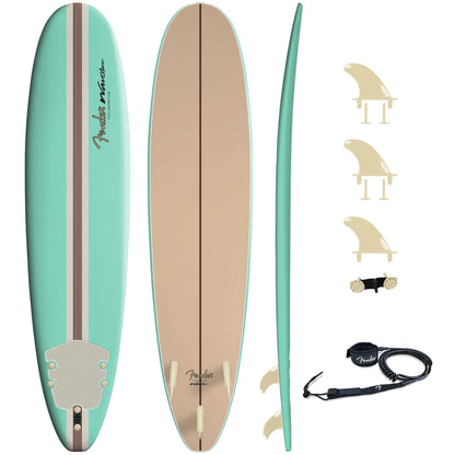 Fender x Wavestorm Collaboration 8ft Surfboard | Graphic top Deck with high Density Slick Bottom | for Kids and Adults | Foam Construction with Accessories | Leg Leash and Fin Set Included