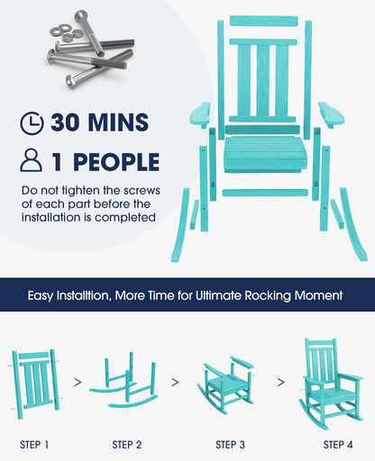 KINGYES Outdoor Rocking Chair Set of 2, All-Weather Patio Rocking Chairs for Porch, HDPE Rocking Outdoor Chairs with High Back for Adult, Heavy Duty Outdoor Patio Rockers for Garden, Lawn, Aruba