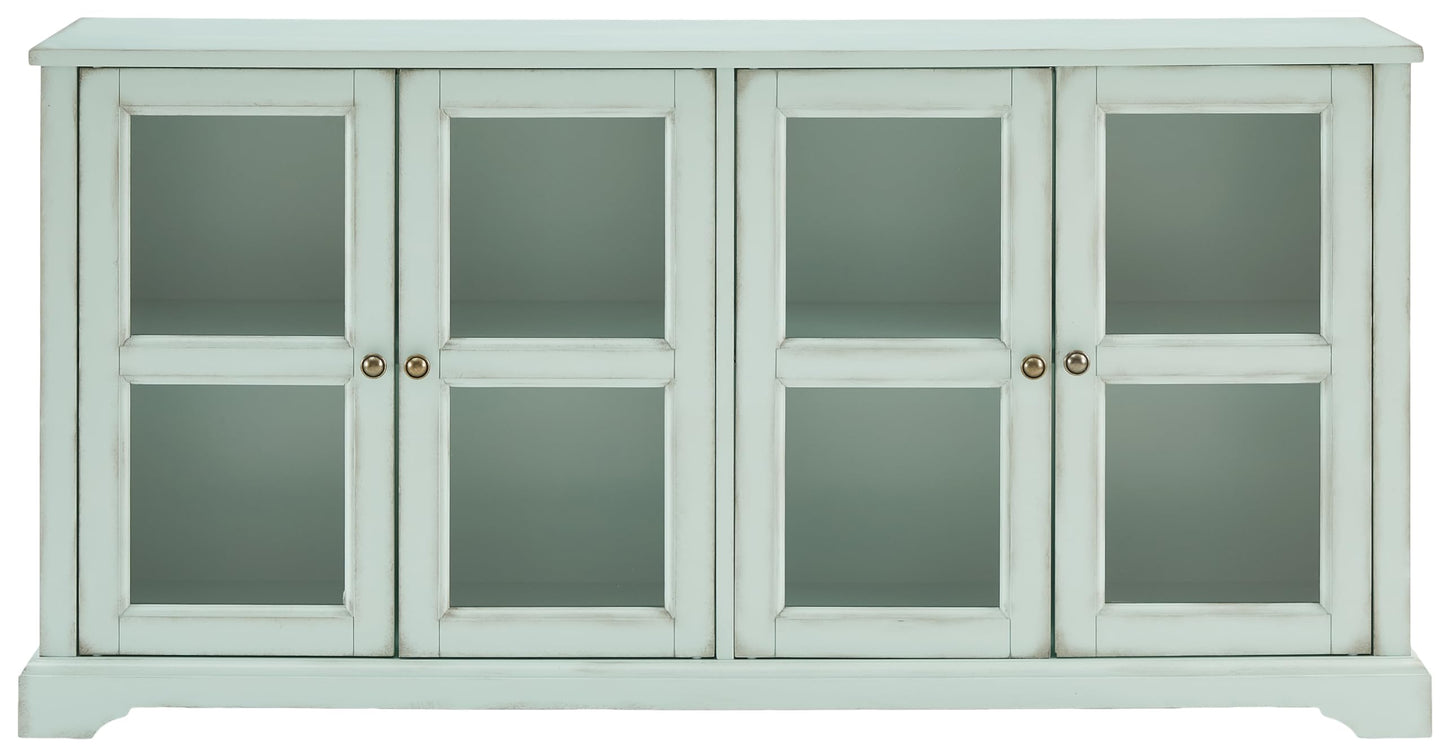 Crosley Furniture Holbrook Traditional Glass Door Sideboard Buffet Cabinet, Kitchen Storage, TV Stand, Distressed Seafoam Blue
