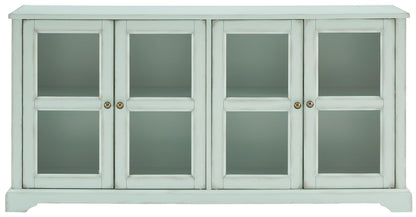 Crosley Furniture Holbrook Traditional Glass Door Sideboard Buffet Cabinet, Kitchen Storage, TV Stand, Distressed Seafoam Blue
