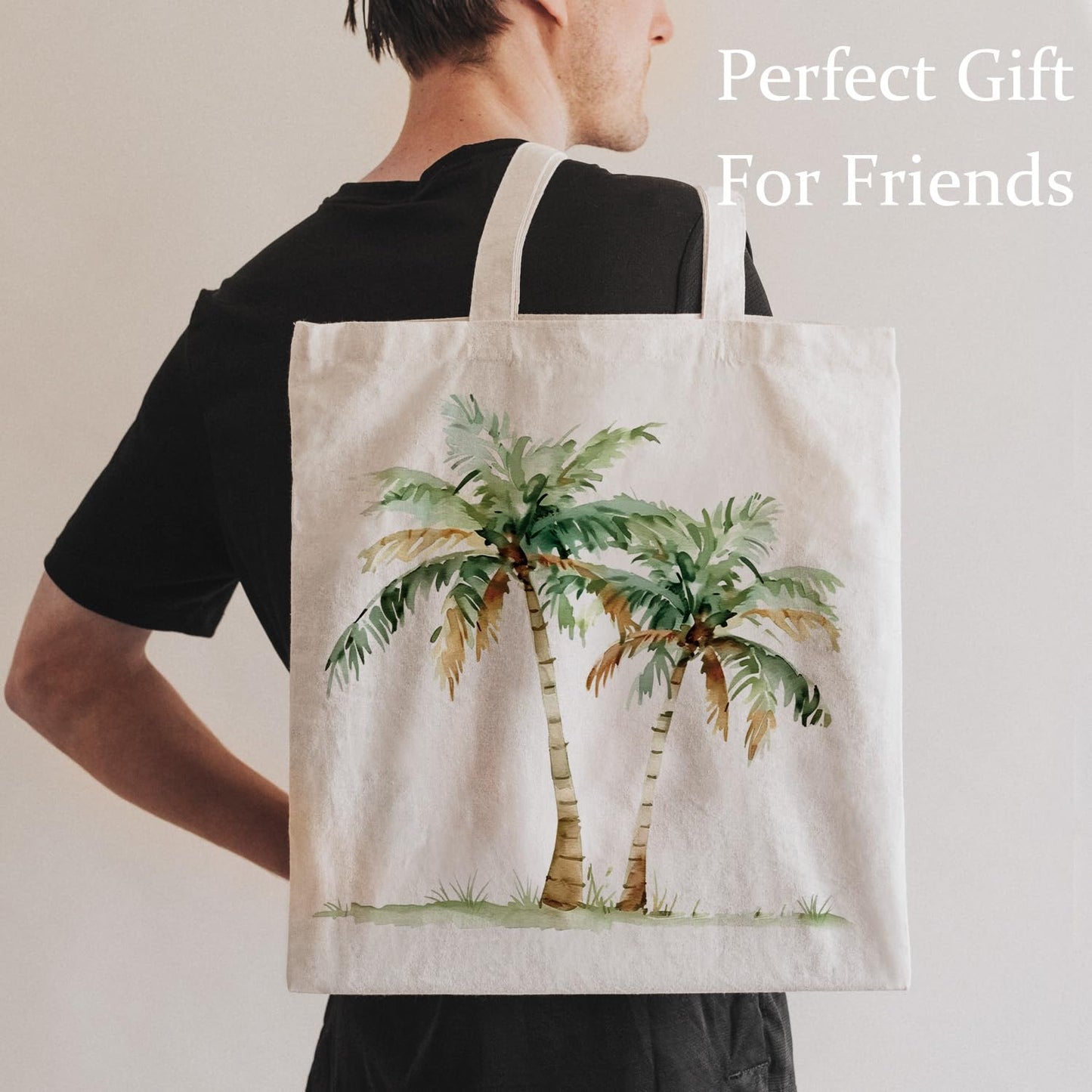 LADOCK Tropical Palm Tree Tote Bag, Summer Coastal Beach Canvas Tote Bags for Women, Beach Lover Gifts for Women, Coastal Tropical Botanical Reusable Grocery Shopping Bags
