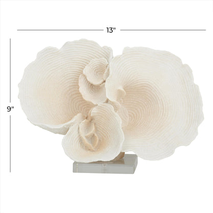 Deco 79 Polystone Coral Decorative Sculpture Home Decor Statue, Accent Figurine 13" x 6" x 9", White