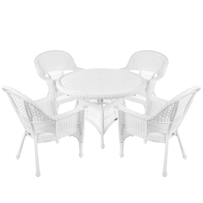 Jeco 5 Piece Wicker Outdoor Dining Set, White