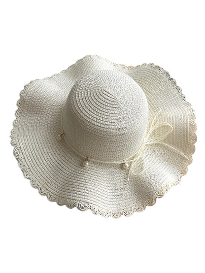Floerns Women's Straw Hats Wide Brim Foldable Summer Sun Protection Beach Hat White One-Size