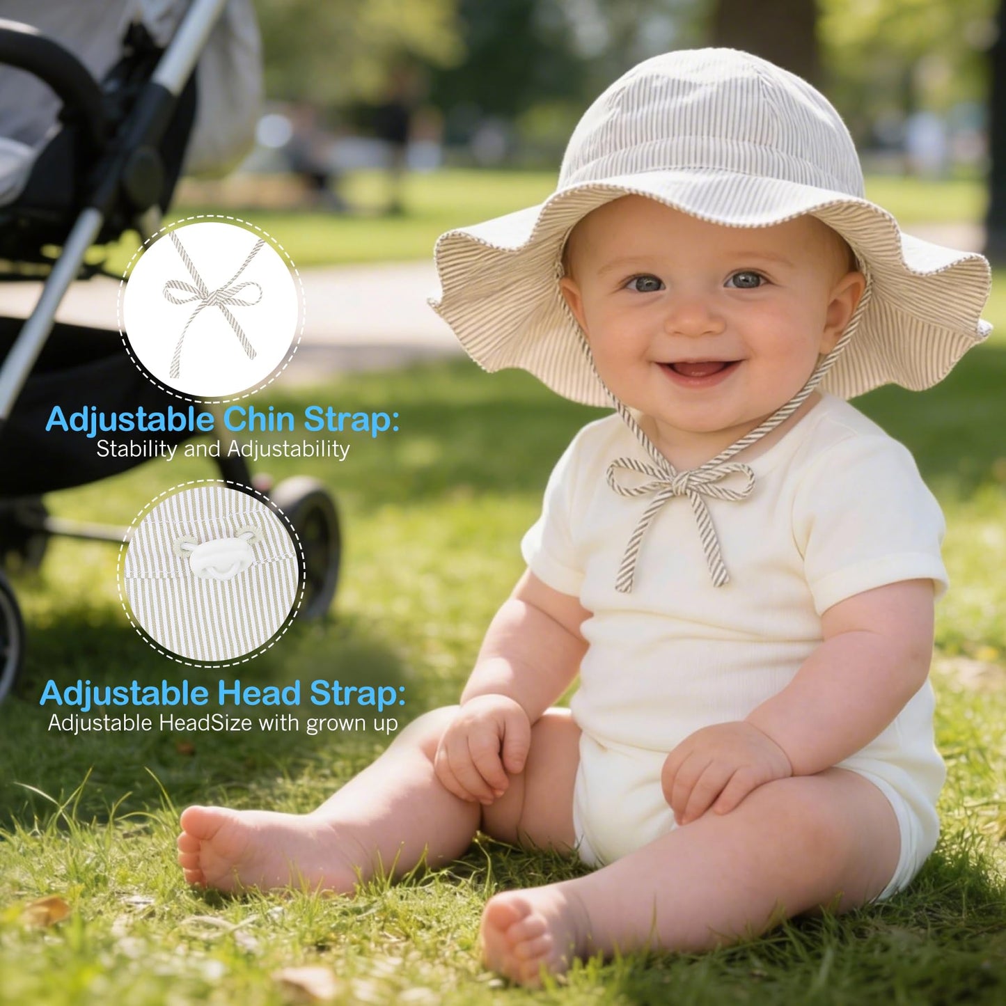 Zando UPF 50+ Baby Sun Hats 0-6 Months - Wide Brim Baby Bucket Hat 0-6 Months with Adjustable Strap Summer Newborn Infant Sun Hats for Babies 0-3M for Beach Pool Camping Walking Trips Party Beige XS