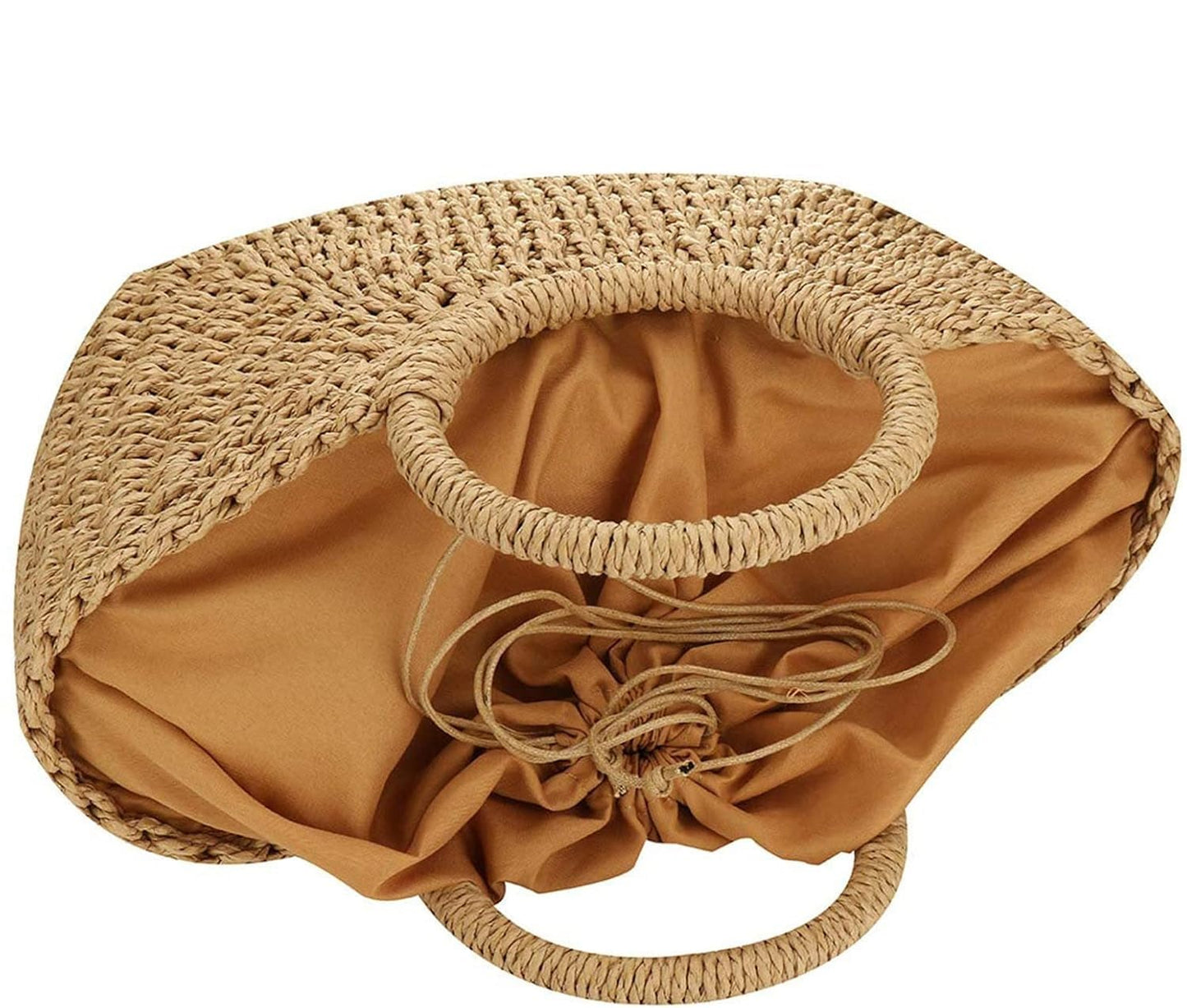 Bryqona Large Woven Straw Tote with Round Handle for Women, Retro Style Hobo Purse, Spacious Summer Beach Bag for Travel (khaki)