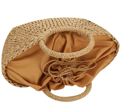 Bryqona Large Woven Straw Tote with Round Handle for Women, Retro Style Hobo Purse, Spacious Summer Beach Bag for Travel (khaki)