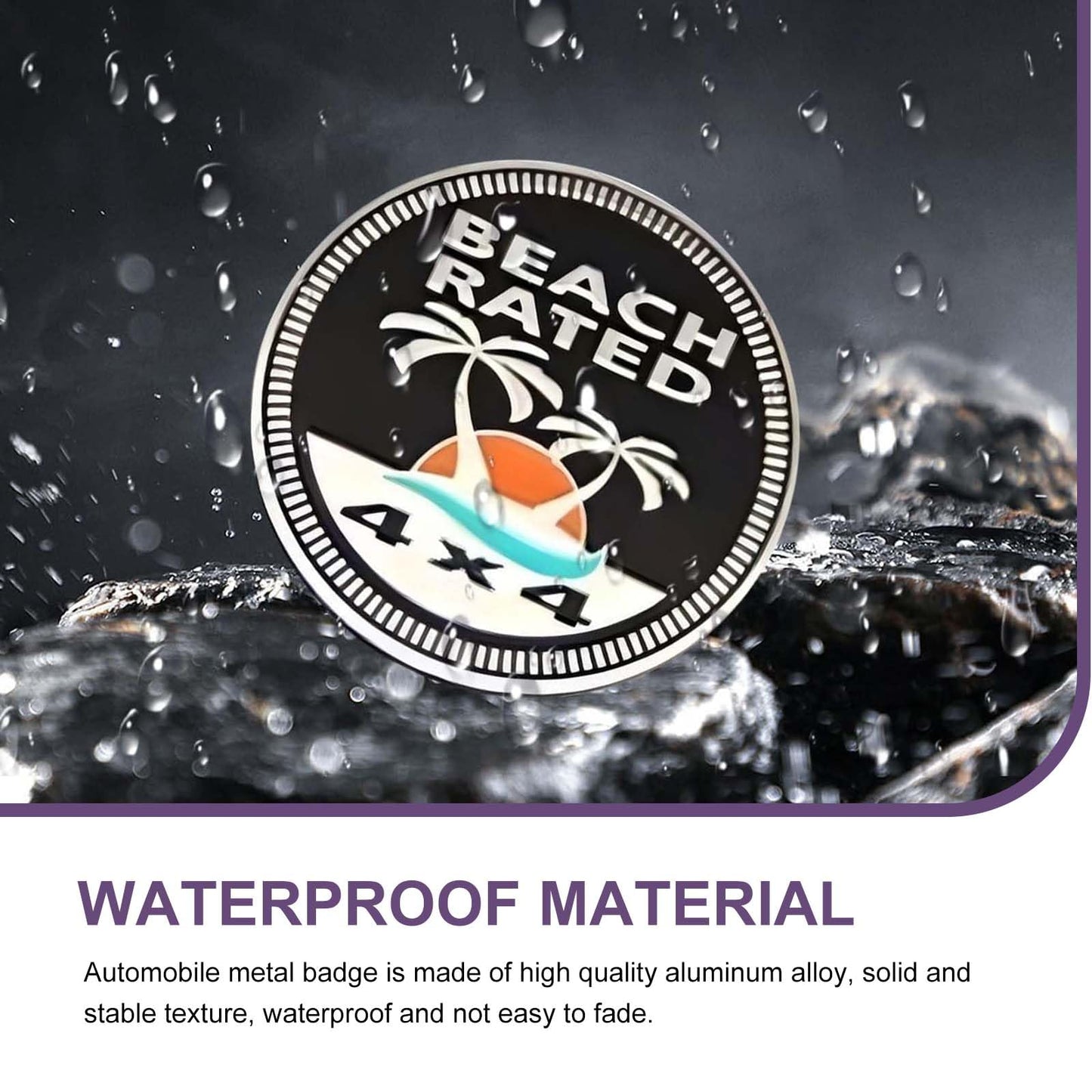 Beach Badge Rated Car Emblem, 3D Round Emblem Decals, 4 x 4 Car Badge Decals Stickers, Automotive Exterior Accessories, Compatible with Jeep Wrangler Vehicles Trucks SUV