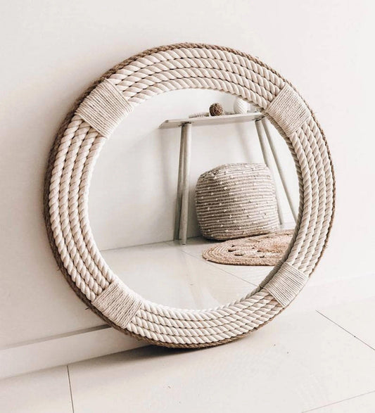 Nautical Round Wall Mirror with Rope Jute - Coastal Mirrors for Bathroom/Living Room - Wall Hanging Decorative Mirror - Rustic Round Mirrors for Home Wall Décor - Beach Theme Mirror(DSG6 - 30 inches)