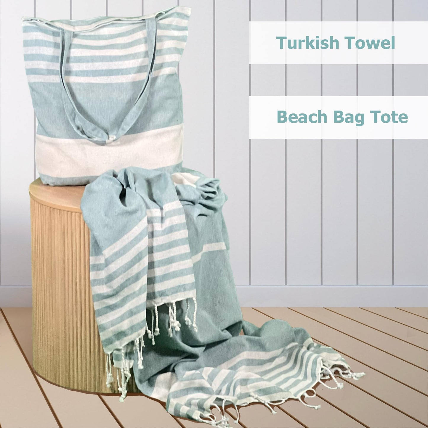 Cohzi Turkish Beach Towel and Tote - Lightweight Beach Bag and Turkish Towel Set. Pool Towel and Carry Bag. Great for Travel, Picnic, Summer Essentials. Aqua