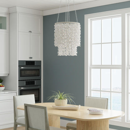 KOUBOO Clamrose Seashell Chandelier | Elegant Coastal Chandeliers for Dining Room, Living Room, Bedroom | Modern Hanging Light Fixture | Unique Pendant Light with Seashell Curtain, White