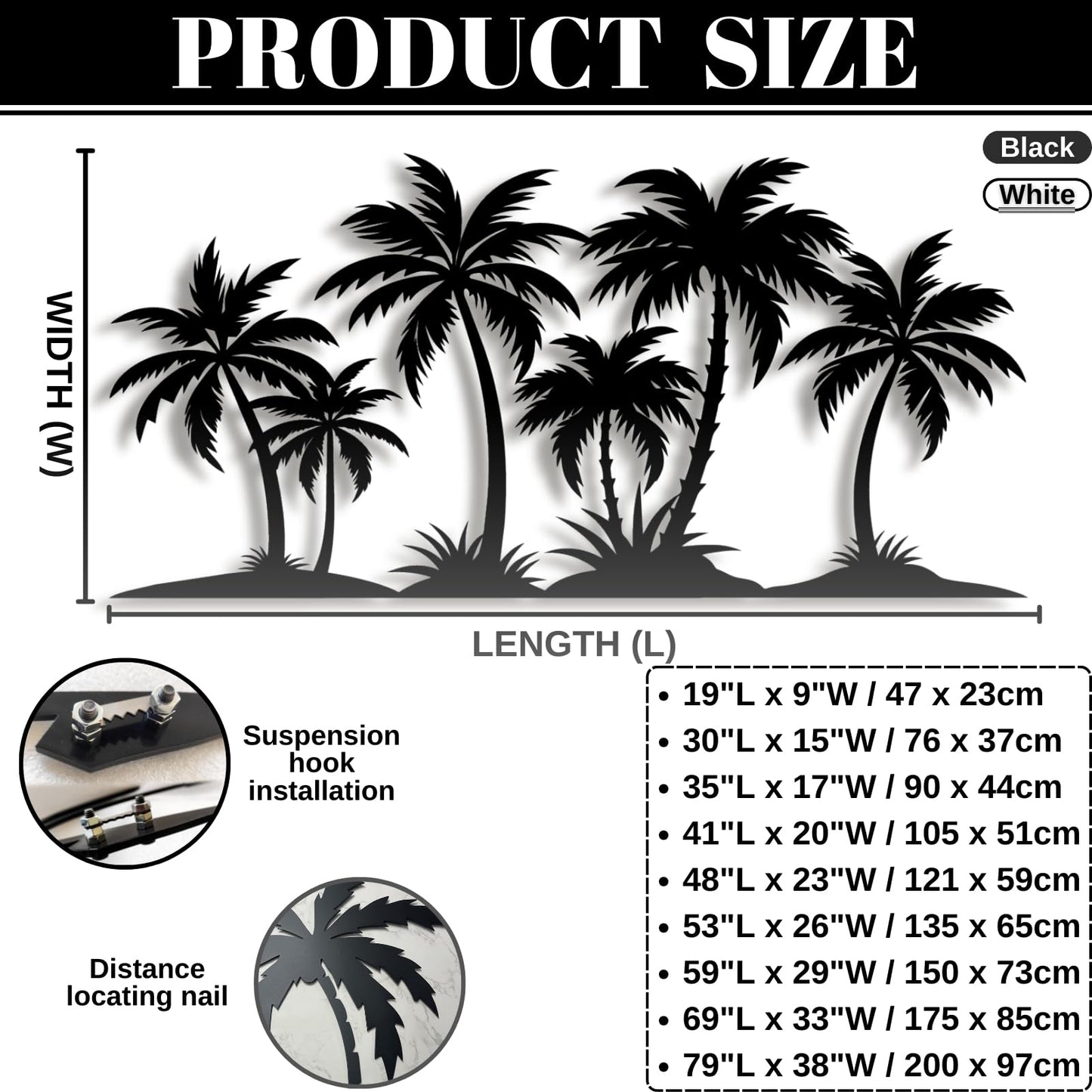 Metal Palm Tree Wall Decor,Metal Palm Tree,Palm Tree Metal Wall Art,Tropical Metal Wall Art,Beach Wall Decor,Coastal Metal Wall Art,Palm Tree Metal Wall Decor (style 1,white,79"L x 38"W/200 x 97cm)