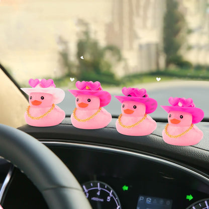 wonuu Car Rubber Ducks Light Pink Cowboy Hat, Dashboard Decorations Sparkling Duck for Car Ornament Accessories with Cap Heart Glasses Chain (Light Pink White)