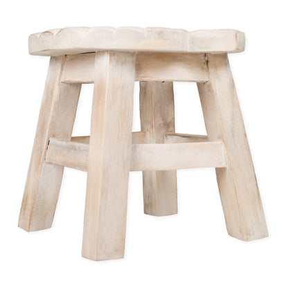 Sea Island Imports Nautilus Shell Whitewash Design Hand Carved Acacia Hardwood Decorative Short Stool