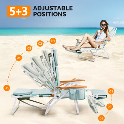 VINGLI Deluxe 3 in1 Beach Chair, Tanning Chair with Face Hole, Reclining Lounge with Foot Rest, Cup Holder and Storage Bag，Beach Lounge for Outdoor Pool-Yellow