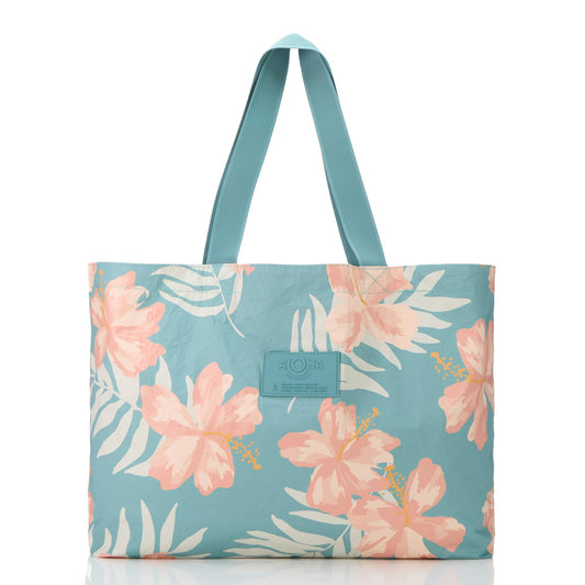 ALOHA Collection Holo Holo Tote Bag - Splash-Proof Bag - Reversible Tote for Beach & Travel - Easy to Clean (23" x 13.5") (Pink Salt/Tide)