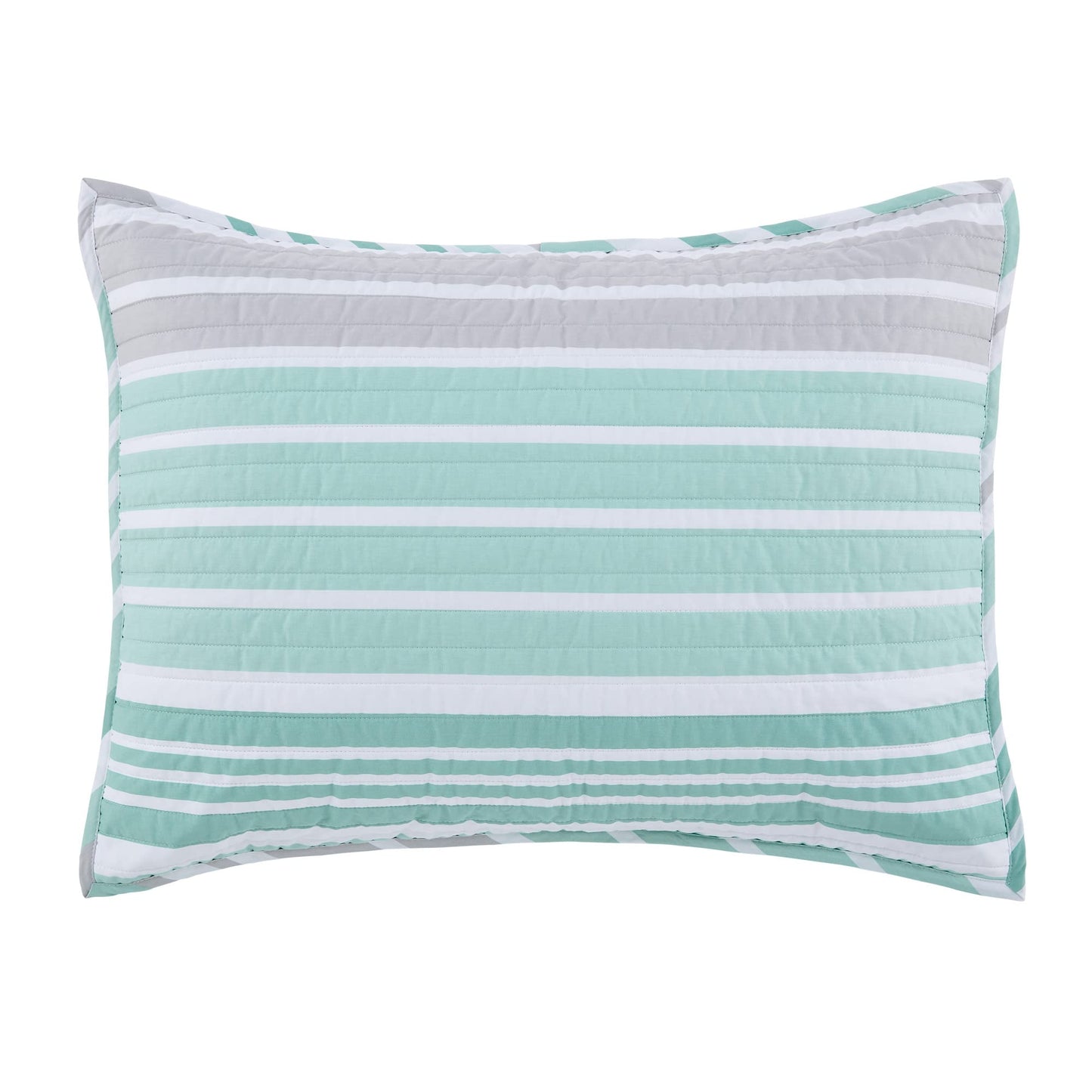 Levtex Home - Truro Spa Quilt Set - Full/Queen Quilt and Two Standard Shams - Stripe - Spa, Grey and White - Quilt (88x92in.) and Shams (20x26in.) - Reversible - Cotton