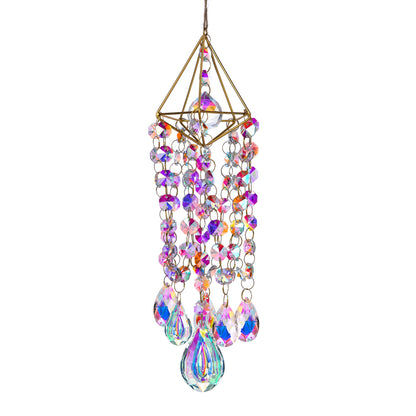 HDCRYSTALGIFTS Crystal Suncatchers for Window Hanging Wind Chime Style Garden Sun Catchers with Crystals Rainbow Maker Indoor Outdoor Decor Handmade Gold Plated