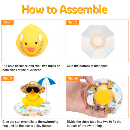 wonuu Car Rubber Ducks, Dashboard Decorations Swimming Duck for Car Ornament Accessories with Straw Hat, Glasses, Sunglasses, Sun Umbrella, Swim Ring, Mini Camera Dolphin Ring Yellow