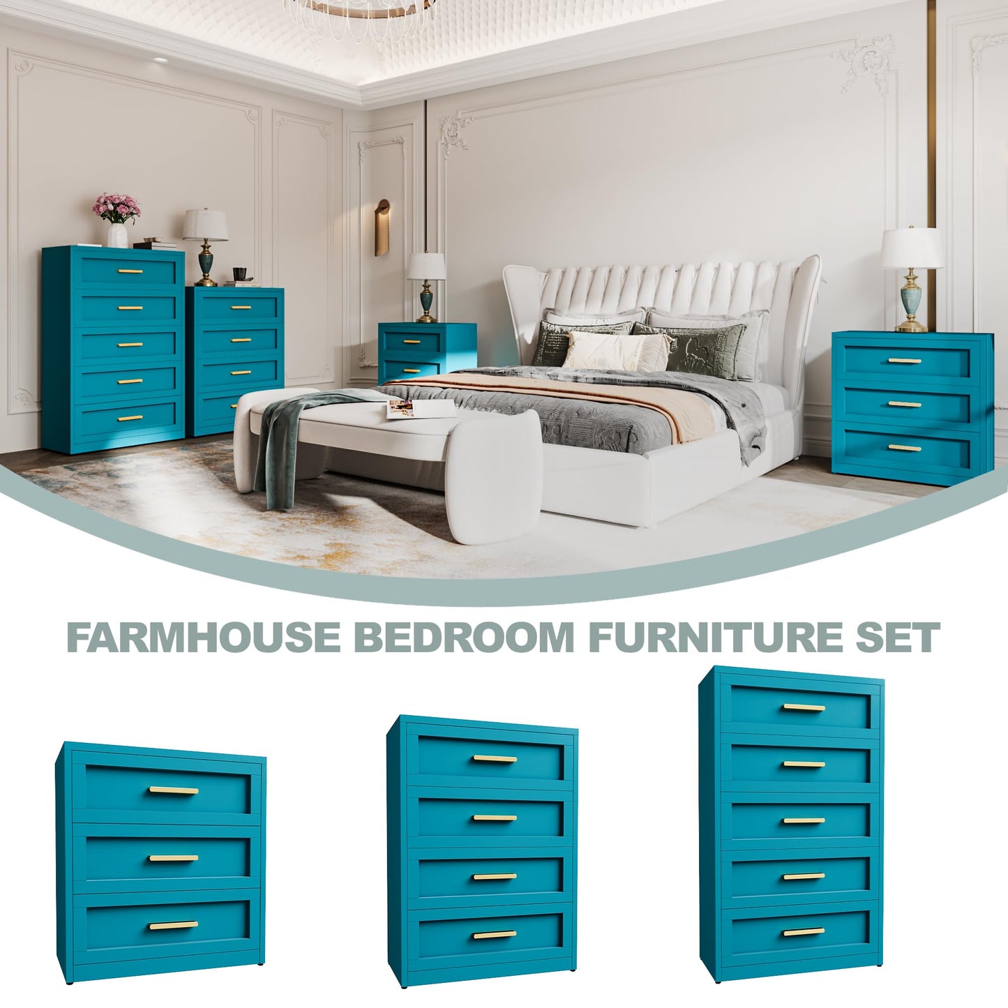 Baborokic Metal 3 Drawer Dresser for Bedroom,Closet Chest Dressers Storage with Drawers,Steel Dressers & Chests of Drawers, Wide Blue Metal Dresser Organizer for Bedroom,Living Room,Hallway