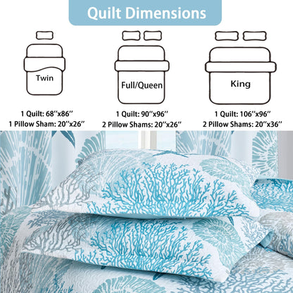 Tritard 3 Piece Coastal Quilt Sets King Size - Reversible Microfiber Quilts with 2 Shams Soft Lightweight Beach Bedding Nautical Bedspread Coverlet Summer Comforter Set for All Season, 106''x96''