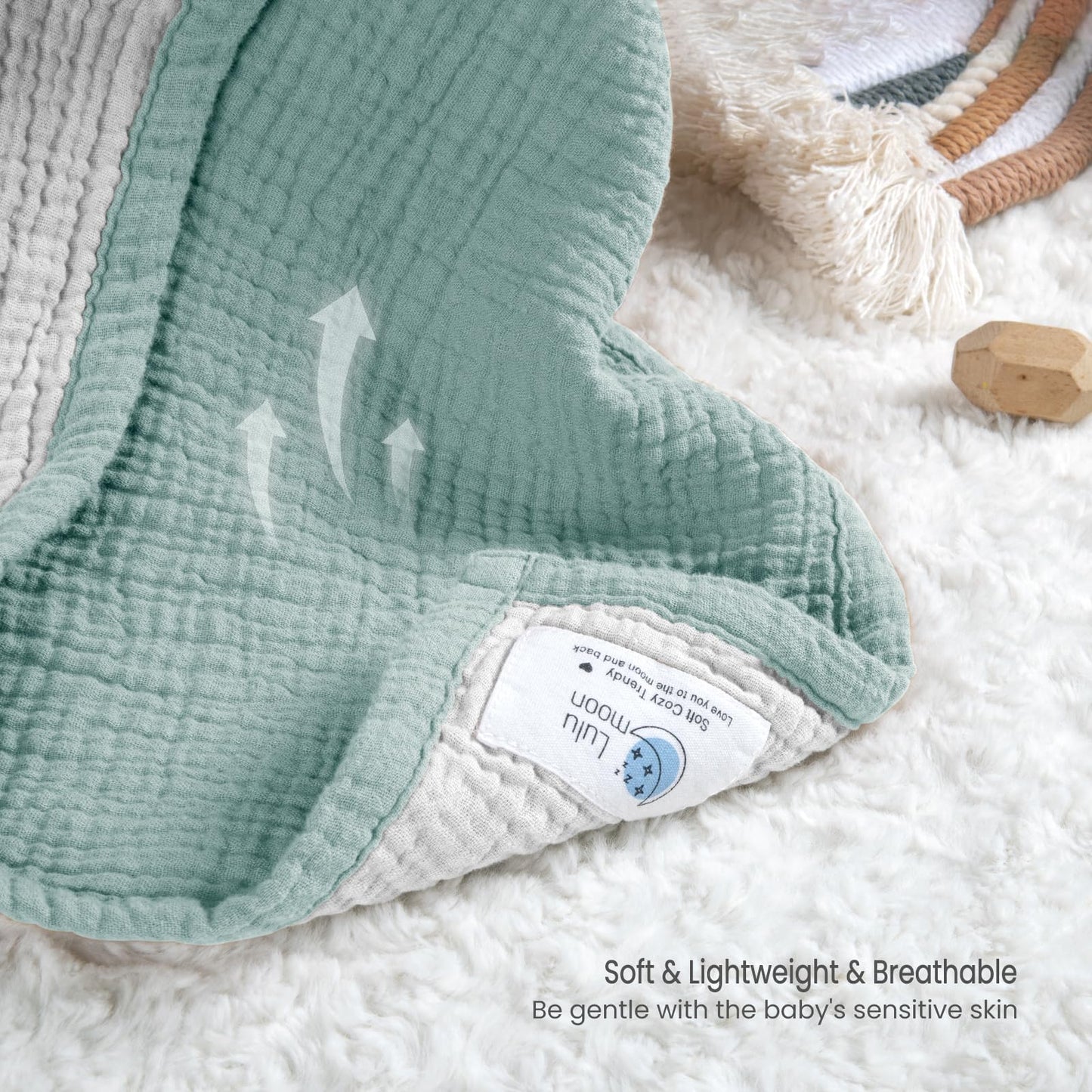 lulumoon Muslin Baby Blanket - Cotton Quilt Blankets for Toddlers - Reversible Nursery Crib Blanket for Baby Boys and Girls 47"x47"(Sage)