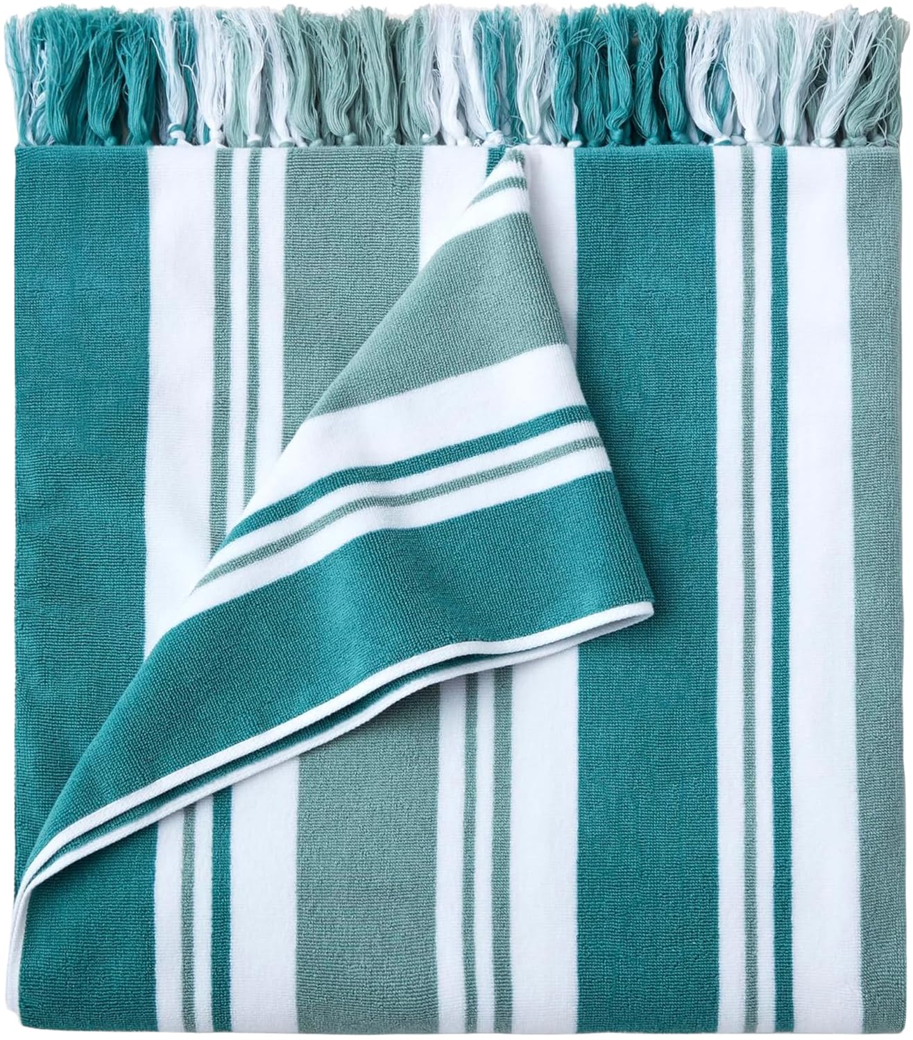 Laguna Beach Textile Co. Striped Cabana Beach Towel - Oversized, Plush 630 GSM Cotton - Palm Green