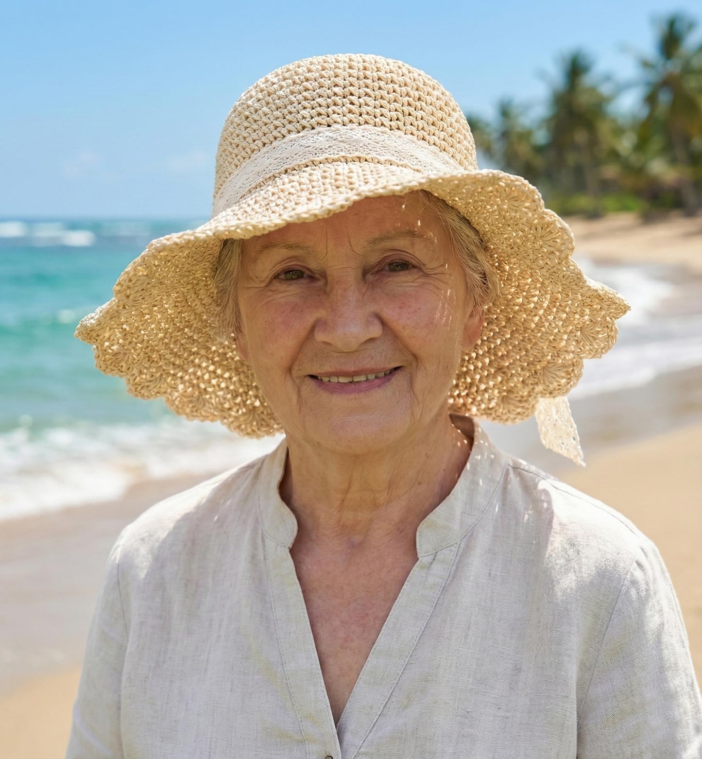 Summer Beach Sun Straw Hats for Women Ladies Wide Brim Lace Bow Floppy Packable Travel Bucket Hats UPF 50+ Crushable UV Fishing Cap Foldable Sun Protection Hat Beige