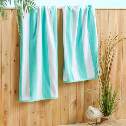 100% Cotton Velour Cabana Stripe Beach Towel Set 30" x 60" - Ultra Soft, Plush, & Highly Absorbent Towels for Pool, Beach, & Swimming. Marina Collection (4-Pack, Sea Green)
