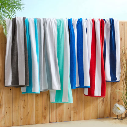 100% Cotton Velour Cabana Stripe Beach Towel Set 30" x 60" - Ultra Soft, Plush, & Highly Absorbent Towels for Pool, Beach, & Swimming. Marina Collection (4-Pack, Sea Green)