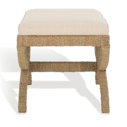 SAFAVIEH Couture Collection Aikan Coastal Natural/Beige Woven Seagrass Solid Wood Ottoman Foot Stool (Fully Assembled)