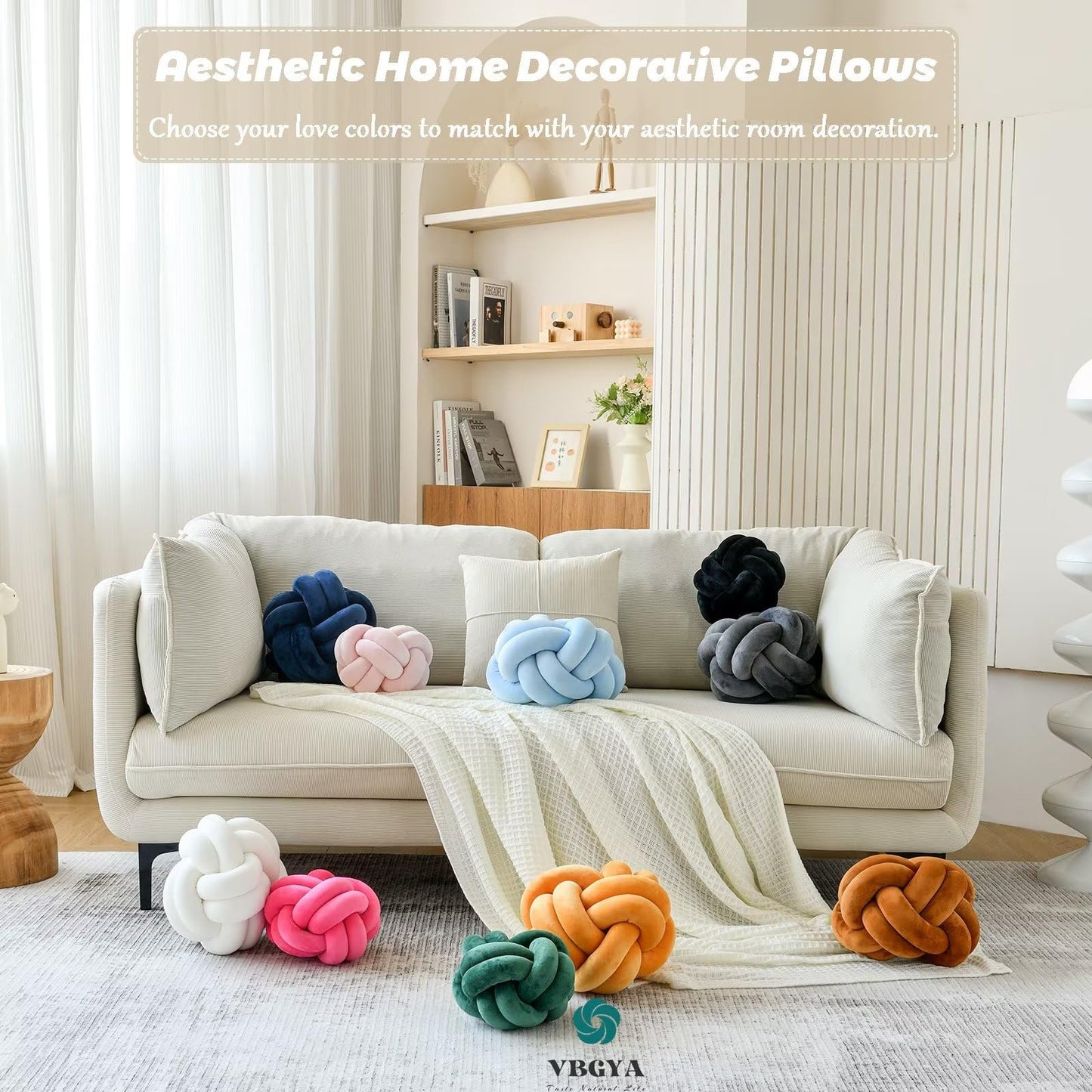VBGYA Knot Pillow Ball, Soft Decorative Throw Pillows Cushion, 11 Inch Round Plush Knotted Pillows White Pillow, Modern Home Throw Knot Decorative Cushion for Bedroom, Sofa, Couch