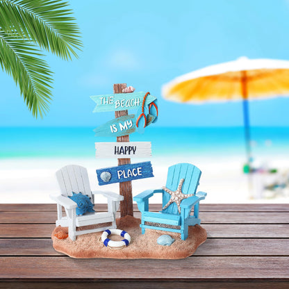 Wonderjune Beach House Decor Coastal Chair Resin with Animal Figurine Signs Ornament for Summer Beach Tropical Table Mantle Tabletop Decoration or Housewarming Birthday Gift 7x7 Inch(Coastal)