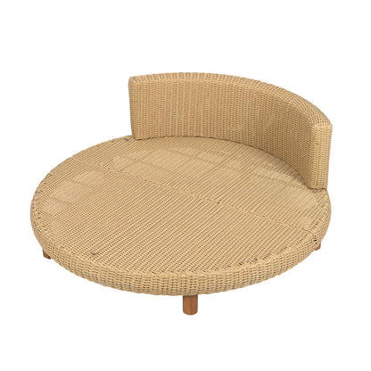Scott Living Jennie Outdoor Round Wicker Daybed with Water-Resistant Beige Cushions and Pillows, Garden Daybed Sofa, PE Rattan Patio Lounger for Garden, Poolside, Natural+Beige