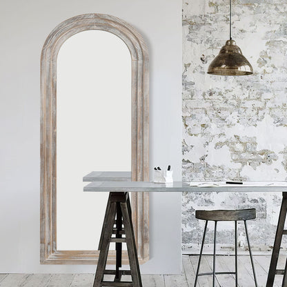 Trvone Arched Full Length Mirror - Solid Wood Frame Floor Mirror with Back Hooks for Vertical Hanging in Bedroom or Living Room (65"x22", Weathering White)