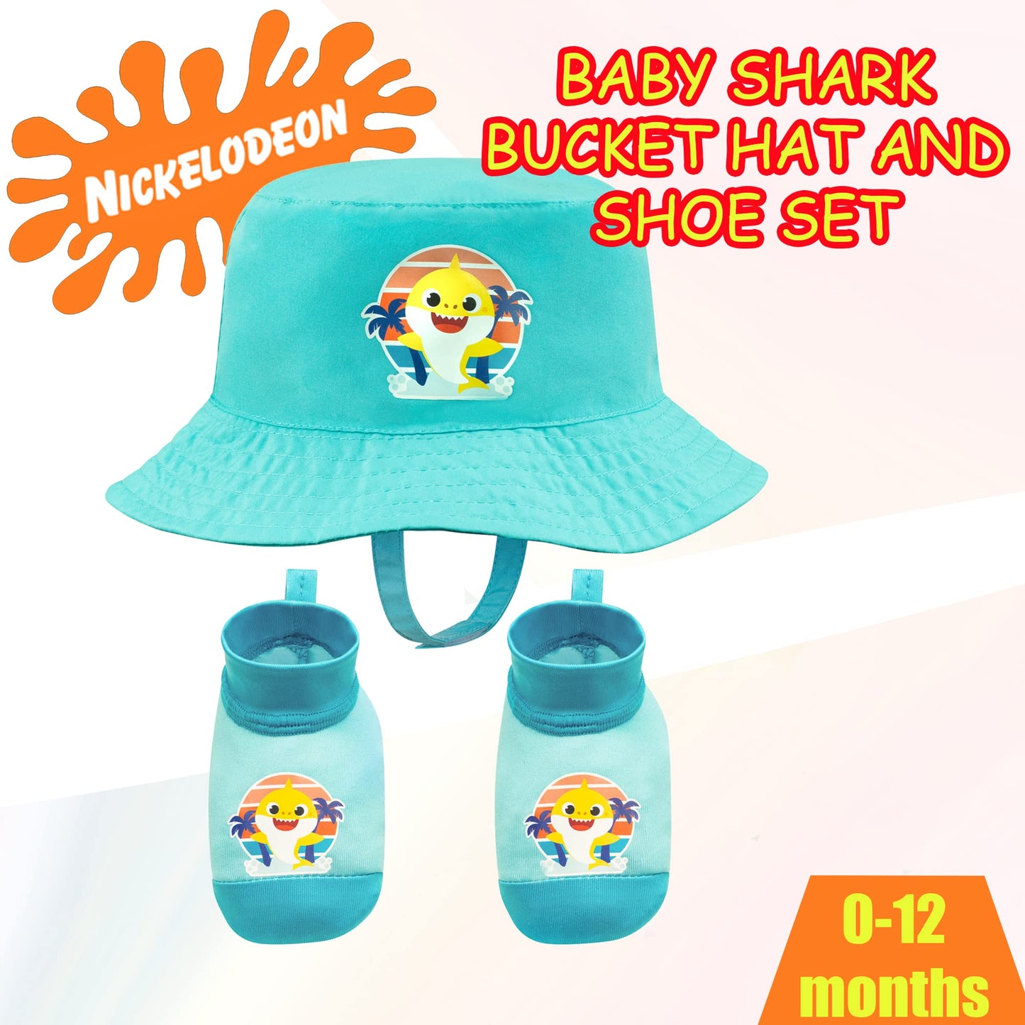 Nickelodeon Baby Shark Aqua Bucket Swim Hat and Booties Set, Sun Protection UPF 50+ - Age 0-12 Months