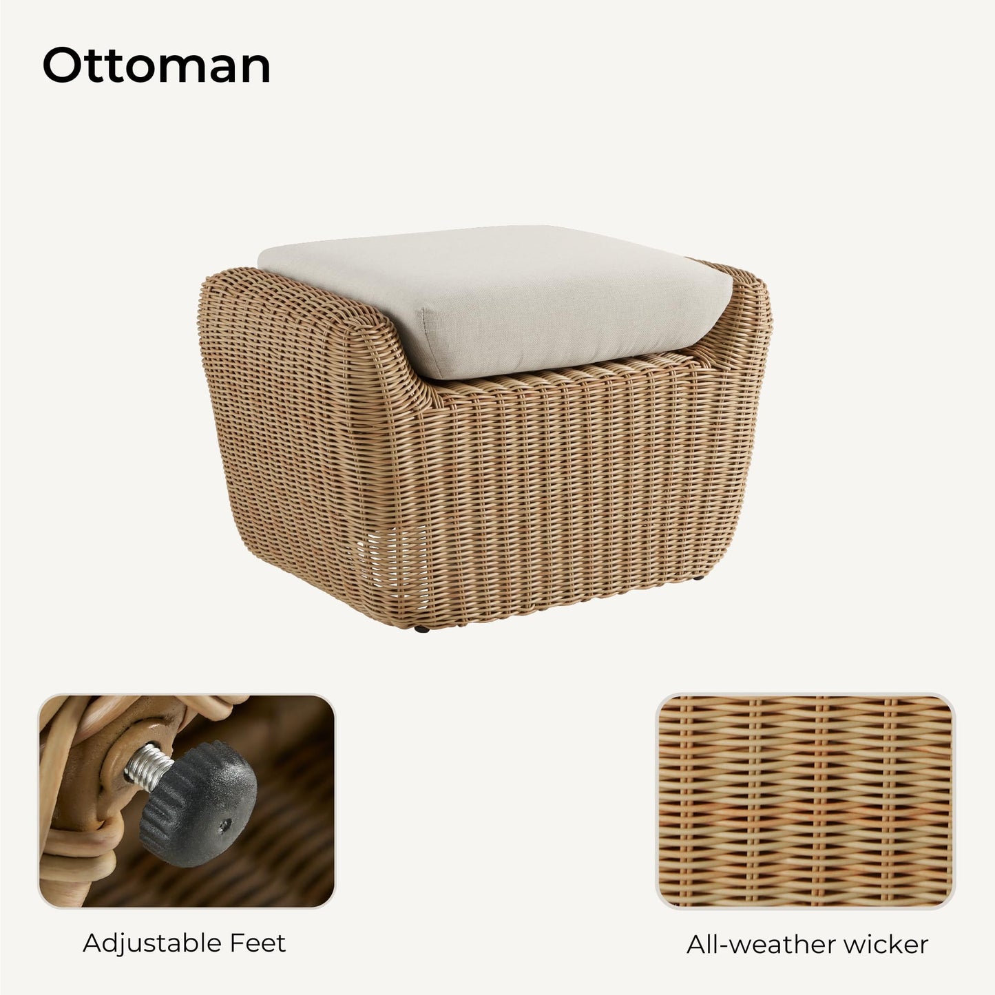 CHITA 2 Pieces Patio Wicker Furniture Set, Outdoor Rattan Chair Set with Removable Thickened Cushions, Fully Assembled(Beige Cushions with Light Brown Wicker)