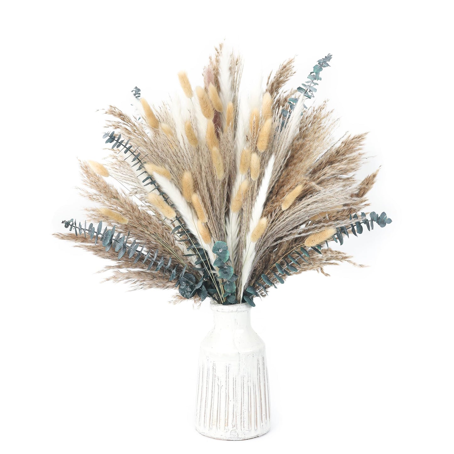 xin's convey 120 PCS Dried Pampas Grass, Dried Flowers, Reed Grass Bouquet for Bohemian Flowers Home Table Wedding Decoration, Rustic Farmhour.(Light Brown)