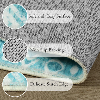 Lahome 2x3 Rustic Geometric Teal/White Area Rug, Machine Washable, Non-Slip Backing, Boho Print Design, Ultra-Thin Soft Indoor Entrance Rug