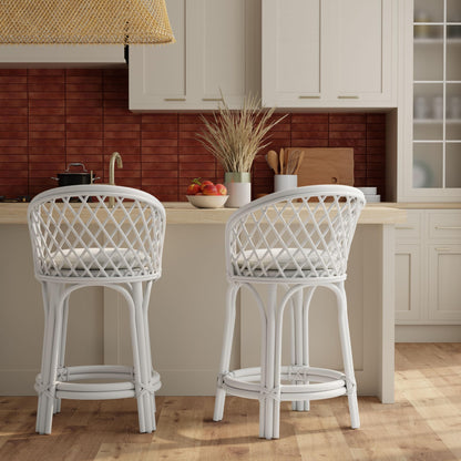 Kouboo Rattan Criss-Cross, White Kitchen Counter Stool, Height (1110170)