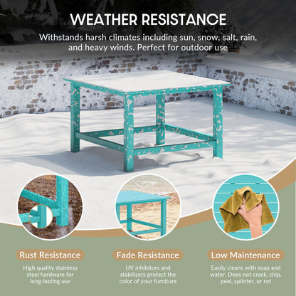WestinTrends Malibu 5-Piece HDPE Adirondack Chair Outdoor Patio Square Table Conversation Set, Turquoise